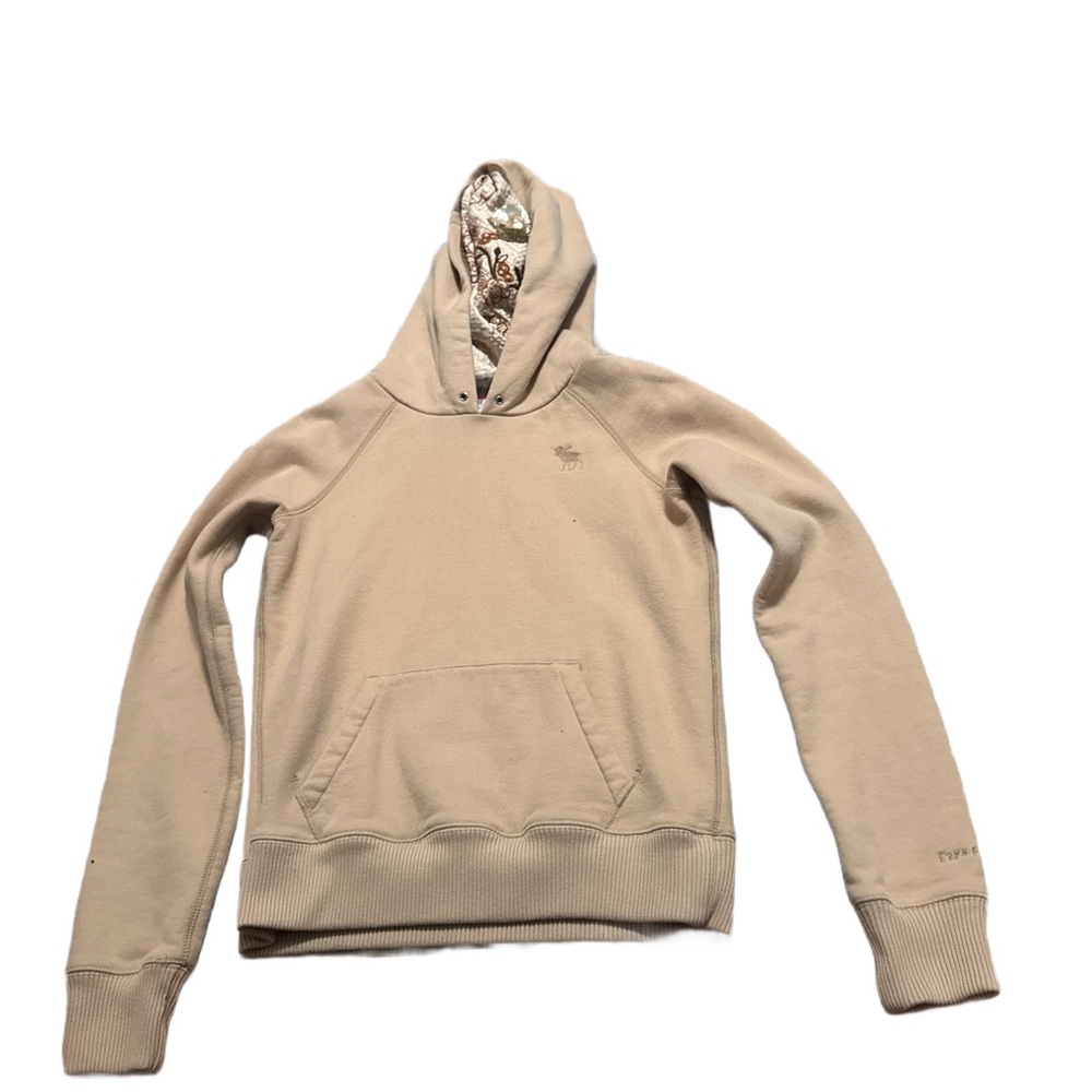 Abercrombie & Fitch Women's Tan Hoodie with Patterned Hood Lining